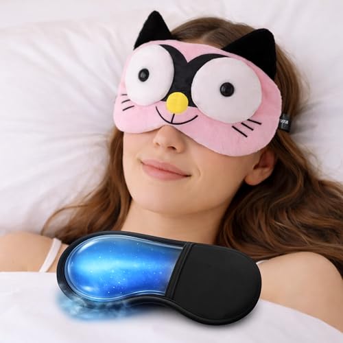 Image of Jenna Sleeping Eye Mask for Sleeping for Women Sleep Mask Blind Fold Eye Cover for Sleep Soft Plush Frog Eye Mask for Kids and Adults Eyemask Lightweight & Durable (3DCatPink-Gel)