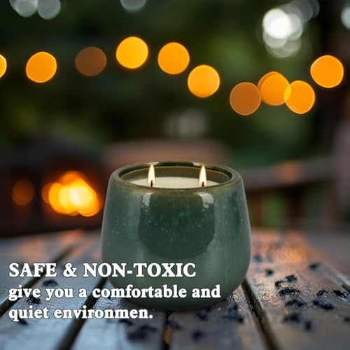 Image of 1 Pack Soy Wax Green Ceramic 2-Wick Outdoor Citronella Candles- Long Burning Scented Candle for Home Decor, Relaxation, Gifts & All Occasions