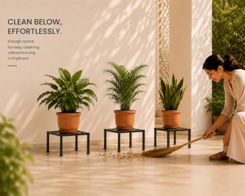 Image of Best Plant Stands for Indoors, Outdoors (Pack of 4) | Black Rust Proof | Up to 200kg Capacity | Heavy Duty Mild Steel Stand | Stylish elevated Design for modern Living Rooms and Balcony | Premium Flower Pot Stand for All Shaped Heavy Gamla, Flower Pots |