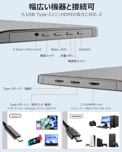 undefined Eleeyak モバイルモニター 【15.6インチ 1920*1080 フルHD】 キックスタンド型&保護カバー 薄型 軽量 モバイルディスプレイ IPS液晶パネル 非光沢 高輝度350nit ブルーカット ポータブルモニター Type-C ミニHDMIポート スピーカー内蔵 スマホ/PS4/XBOX/Switch/PC/Macなど対応(グレー) の商品画像 4