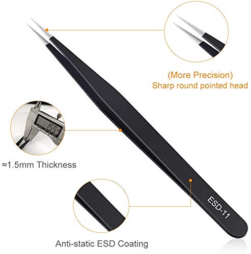 SCHOFIC 6 PCS Precision Tweezers Set, Upgraded Anti-Static Stainless Steel Curved Tweezers, for Electronics, Laboratory Work, Jewelry-Making, Craft, Soldering 1