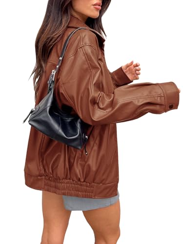 Women Vintage Oversized Leather Bomber Jackets Zip Up Motorcycle Jacket Biker Coat Cool Outfits Coat2