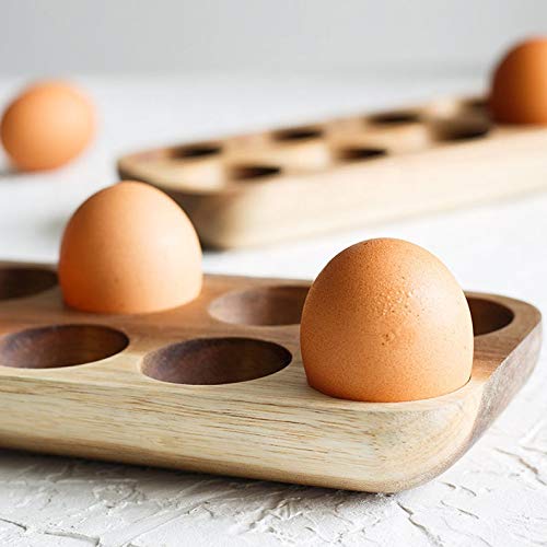 Wooden Egg Holder by ILLATO Premium Acacia Wood Egg Tray 12 Holes