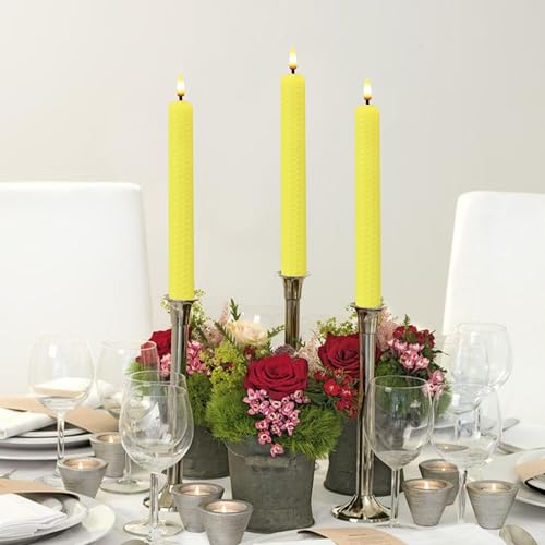 Image of Beeswax Honeycomb Flameless LED Taper Candles, 9.5 Inch Flickering Wax Candles with Remote & Timer, Yellow Battery Operated Dripless Tapered Candle for Home Wedding Decor, 4 Pack
