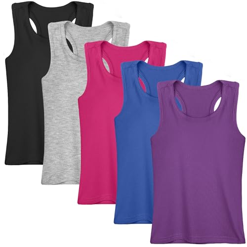 Cooraby 5 Pieces Girls Dance Tank Tops Racerback Sleeveless Tops for Ballet Gymnastics Dancewear