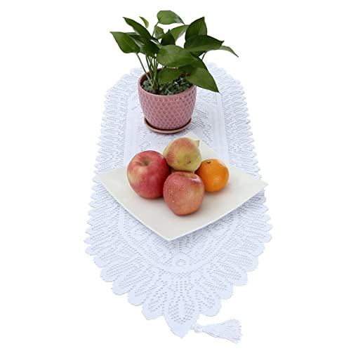 KYEYGWO Hollow Lace Table Runners Elegant Mesh Tablecloth Vintage Macrame Table Cover with Tassels for Rustic Boho Wedding Reception Decoration Bridal Showers