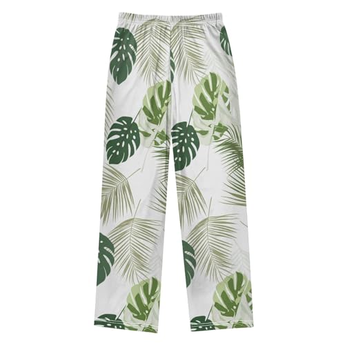 J JOYSAY Monstera Palm Fronds White Pajamas Pants Soft Long Pajama Bottoms Lounge Sleep Pants Size S-XL2