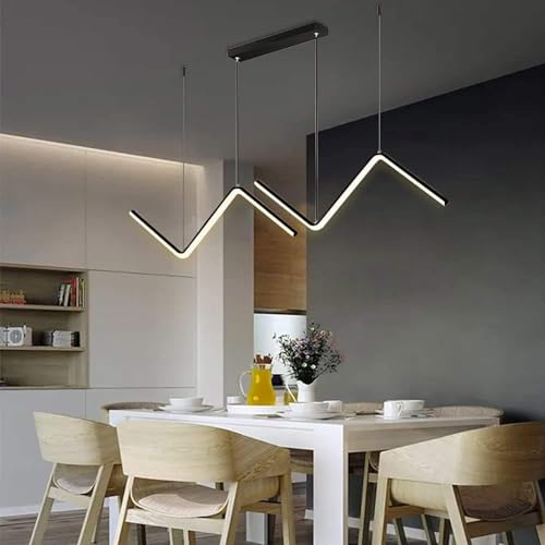 Lampada a Sospensione Moderna Wave - Lampadario lineare a LED per Tavolo da Pranzo e Isola della Cucina, Elegante Design Nero, apparecchio di Illuminazione per la casa Contemporaneo