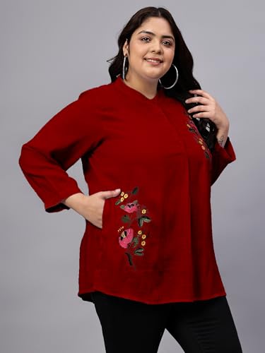 Image of Indietoga Women's Plus Size Cotton Embroidered Longline Tunic Tops (2XL to 7XL)