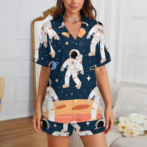 Womens Button Down Pajamas, Short Sleeve Pajama Top and Pajama Pants2