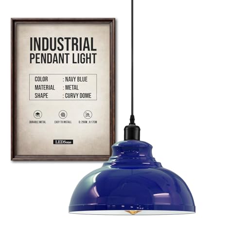 LEDSone Lámpara colgante industrial retro vintage, lámpara de techo, pantalla de metal para restaurante, sala de estar, dormitorio, cocina, bar, pasillo. (Azul marino)