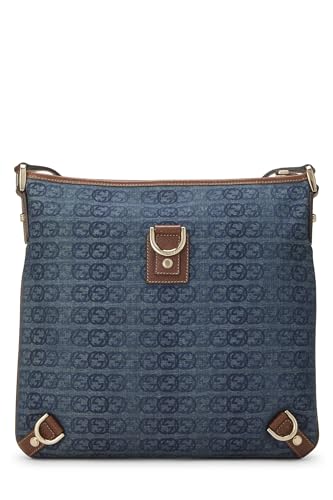 Pre-Loved Navy GG Denim D-Ring Abbey Messenger, Blue