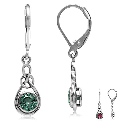 Silvershake Simulated Alexandrite 925 Sterling Silver Celtic Knot Leverback Dangle Earrings
