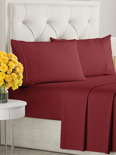Queen-Size-4-Piece-Sheet-Set-Comfy-Breathable-Cooling-Sheets-Hotel-Luxury-Bed-Sheets-for-Women-Men-Kids-Teens-Deep-Pockets-Easy-Fit-Wrinkle-Free-Sheets-Burgundy-Oeko-Tex-Bed-Sheet-Set Queen Size 4 Piece Sheet Set Comfy Breathable Cooling Sheets Hotel Luxury Bed Sheets for Women Men Kids Teens Deep Pockets Easy Fit Wrinkle Free Sheets Burgundy Oeko Tex Bed Sheet Set