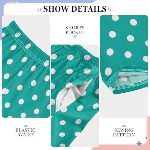 Pfrewn Pajama Pants Polka White Dot Teal Casual Lounge PJ Bottoms with Pockets, M4