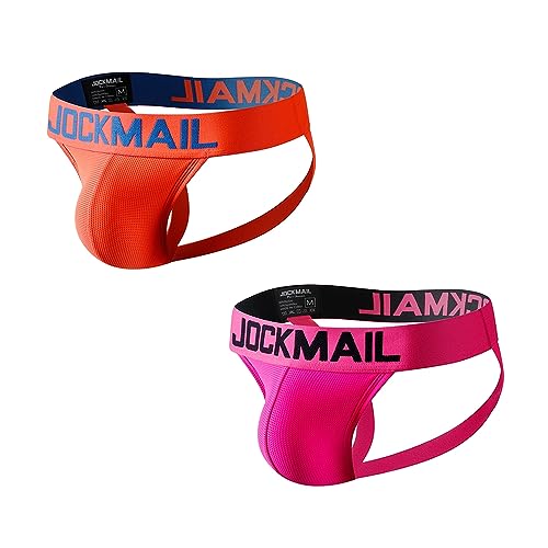 JOCKMAIL Mens Briefs Jock Strap Rainbow Cotton Men Sport Underwear Jockstrap for Gym Sport (XL, Rose+Orange)