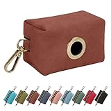 Didog Classic Dog Poop Bag Holder, Easy-Pull and Elegant PU Leather Pet Waste Bag Dispenser for Leash with Carabiner Clip, Includes 1 Roll Dog Waste Bag for Daily Walking,Brown