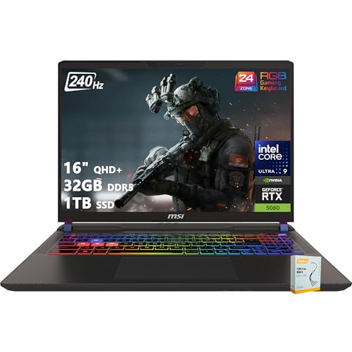 Image of msi Vector 16 HX AI Gaming Laptop | 16 inch QHD+ IPS 240Hz | Intel Core Ultra 9 275HX | 32GB DDR5 1TB SSD | GeForce RTX 5080 (Up to 1334 AI Tops) | RGB Backlit Thunderbolt 5 Win11 w /DLCA Accessory