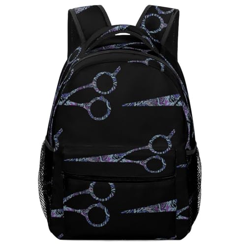 Haircut Barber Scissors Purple Fire Tie-Dye Unisex Backpack Casual Daypacks Lightweight Shoulders Bag for Camping Hiking Travel