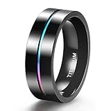TIGRADE 5mm 7mm Rainbow Titanium Ring Colorful Thin Groove Wedding Band Couple Rings Size 5-13, 7mm, Size 7