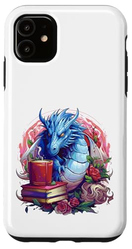 Carcasa para iPhone 11 Bookish Dragons & Books and Dragons Reading Book Dragon Blue