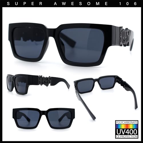 SA106 All Black Bold Gothic Logo Thick Arm Gangster Horn Rim Sunglasses2