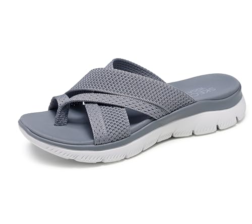 Image of Skechers Women's Summits - Fantasy Walk | Yoga Foam Cushioned Footbed, Machine Washable, Vegan, Knit Strappy Upper, Flexible Traction Outsole, Flip Flop, Thong Sandal