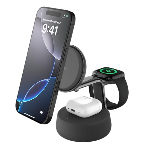 Belkin Qi2 25W Magnetic Charging Dock CX[d 3 in 1 E 25W[dX^h Qi2F/MagSafeΉ }OZ[t }[dΉ iPhone 16~12 Apple Watch Abv