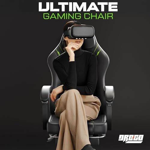 Image of DROGO Phantom Ergonomic Gaming Chair with Premium PU Leather Fabric, Linkage Armrest, Adjustable Neck & Lumbar Pillow | Computer Chair for Study | Home & Office Chair with Recline (Black /Green)