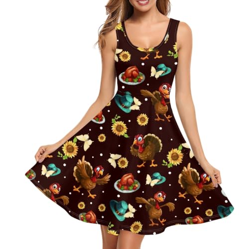 Image of TOADDITDO Women's Sleeveless O Neck Beach A-Line Party Coctail Tank Dresses Flared Sundress