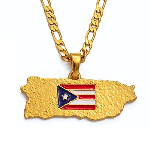 RIQWOUQT Women s Necklace,Puerto Rico Map Flag Pendant Necklaces for Women Men Gold Color Pr Puerto Ricans Jewelry Gifts,60Cm