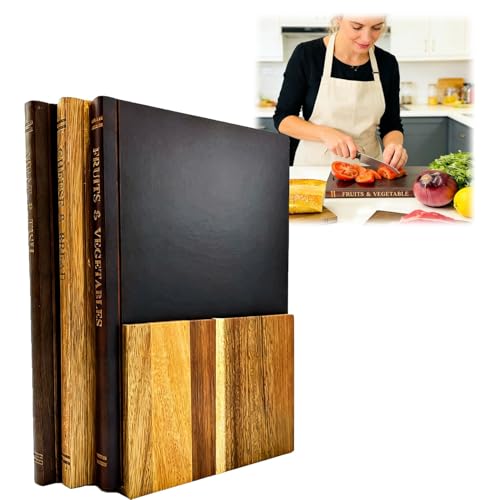 Lot de 3 Planche a Decouper Bois en Forme de Livre, Double Face Planche à Découper de Cuisine, Planche à Hacher avec Support, Planche à Découper pour Viande, Légumes, Fruits