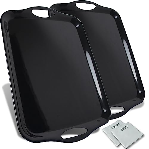 Large Melamine Serving Trays For Eating, 17.5’’ X 12’’ Serving Platter For Appetizer, Charcuterie, Food, Snack, Cupcakes, Dessert, Bpa-Free, Dishwasher Safe Tray, Set Of 2, Black #TOP3