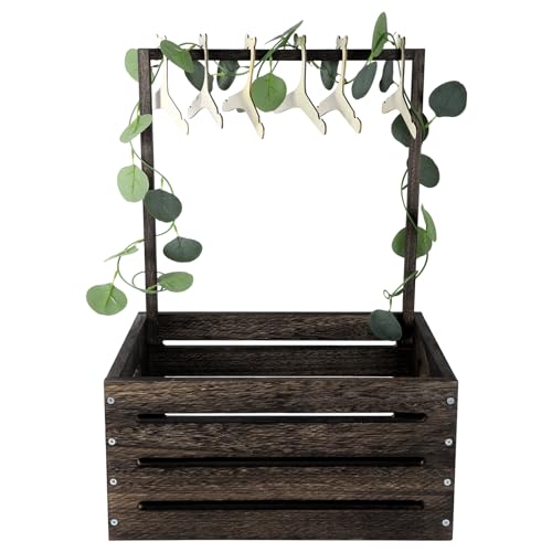 Image of Okydoky Wooden Baby Shower Crate Wardrobe, Gift Basket with Clothes Hanger | Handle and Garland, Storage Personalized Basket for Pregnant New Parents NO.LPL,Dark Walnut1