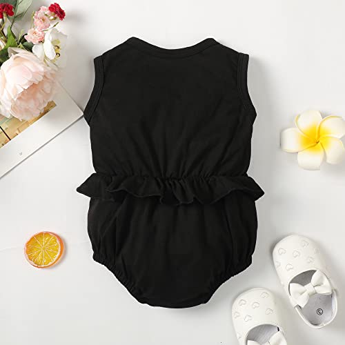 Defahn Baby Girl Rompers Sleeveless Onesies Solid Ruffle Bodysuit Jumpsuit Infant Girls Summer Outfit (Black, 0-3 Months) #TOP6