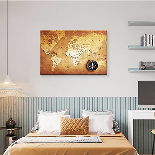 世界地図 キャンバスアートパネル アンティーク風世界地図 アートフレーム キャンバス絵画 玄関 寝室 リビング おしゃれ 贈り物（木枠付きの完成品） [2]
