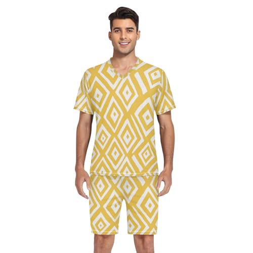 Yellow Geometry Men’s Pajama Sets 2 Piece Short Sleeve Sleepwear with Printed Design4