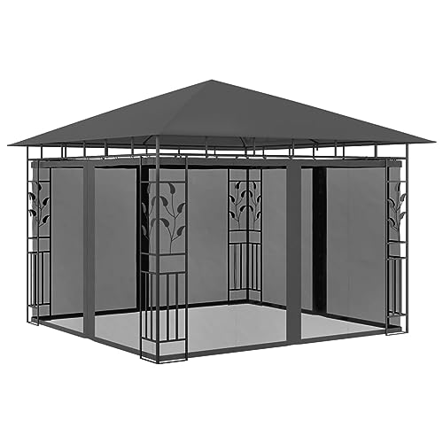 LAPOOH Cenador con mosquitera, Cenadores para Jardin, Pergolas De Jardin, Carpas De Jardin, Carpas para Exteriores, Carpa Jardin Exterior, Gris Antracita 3x3x2,73 m 180 g/m²