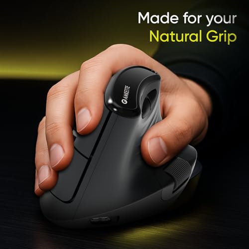 Image of Amkette XS Series Natural Vertical Wireless Mouse /Bluetooth Mouse with Side Scroll, 2.4GHz, 2 x BT, 7 Buttons, Multi-OS Compatibility, Rechargeable, 3200 DPI, Smart, Superior Design, 2 Yrs Warranty