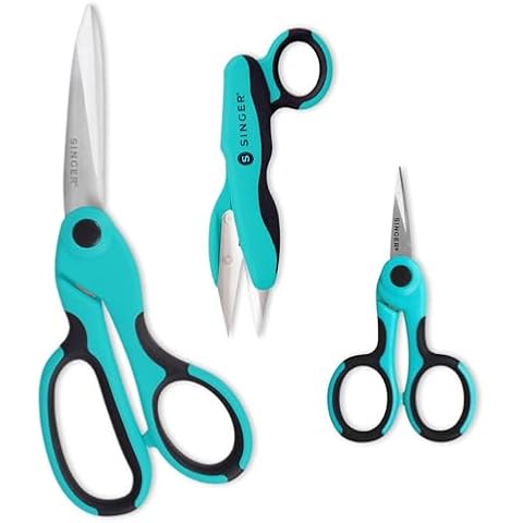 SINGER ProSeries Sewing Scissors Bundle, 8.5" Heavy Duty Fabric Scissors, 4.5" Detail Embroidery Scissors, 5" Thread Snips with Comfort Grip (Teal) Cover