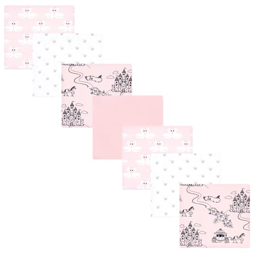 Image of Little Treasure Hudson Baby Cotton Poly Flannel Receiving Blankets Multipack, Pink Fairytale Princess, 30x30 inches