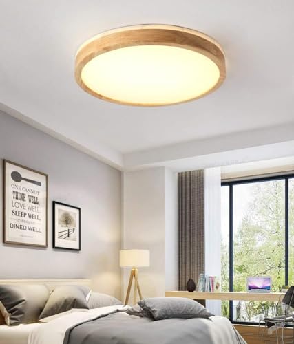 SUZNIU LED Deckenleuchte, Top 360° Glühen Holz Deckenlampe, Warmweiß...