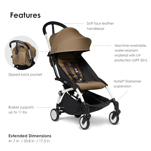 Image of BABYZEN YOYO Stroller Combo - Lightweight, Compact , Foldable Stroller- Multiple Recline positions, Travel friendly, 5 point harness- Suitable for baby weighing upto 22kgs - Includes white frame with Toffee seat cushion and matching canopy