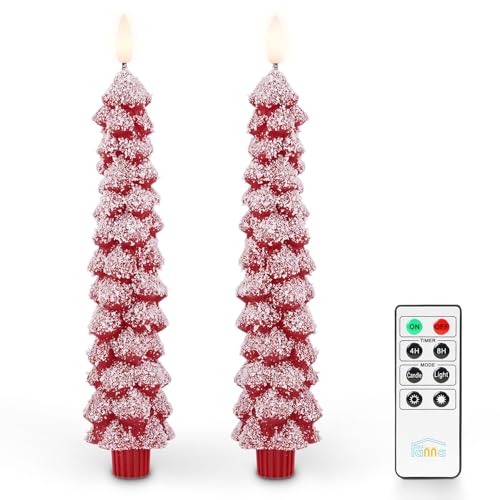 Fanna 2 Echtwachs LED Stabkerzen Rot Christbaum-optik mit...