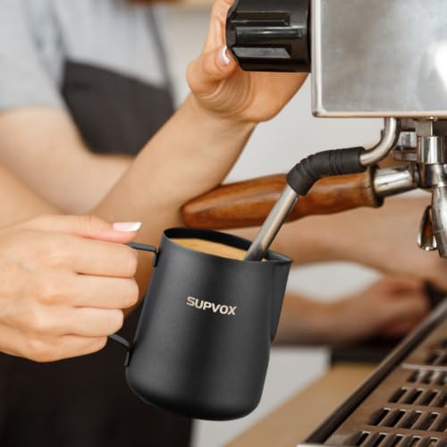 Image of Supvox Barista Latte Art Kit with 600ml Steel Milk Frothing Pitcher, Coffee Frother Mug, Art Pen, Powder Shaker & 16 Pattern Stencils Premium Coffee Accessories Set