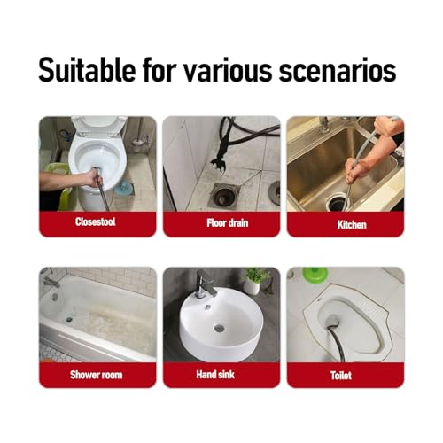 Serpierte manual o para taladro de acero al manganeso 65, alta dureza y flexibilidad para desatascar inodoros y cocinas (resorte de 10 m) miniatura 4