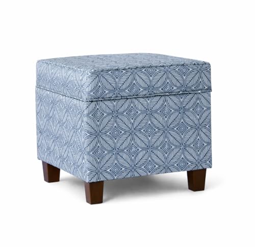 Image of HomePop Home Decor | K7342-A874 | Classic Square Storage Ottoman with Lift Off Lid | Ottoman with Storage for Living Room & Bedroom, Blue Indigo Print, Large