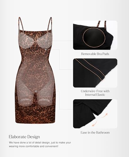 Popilush Leopard Print Dress with Built in Shapewear Spaghetti Strap Mini Dresses Mesh Ruched Bodycon Summer Splash4