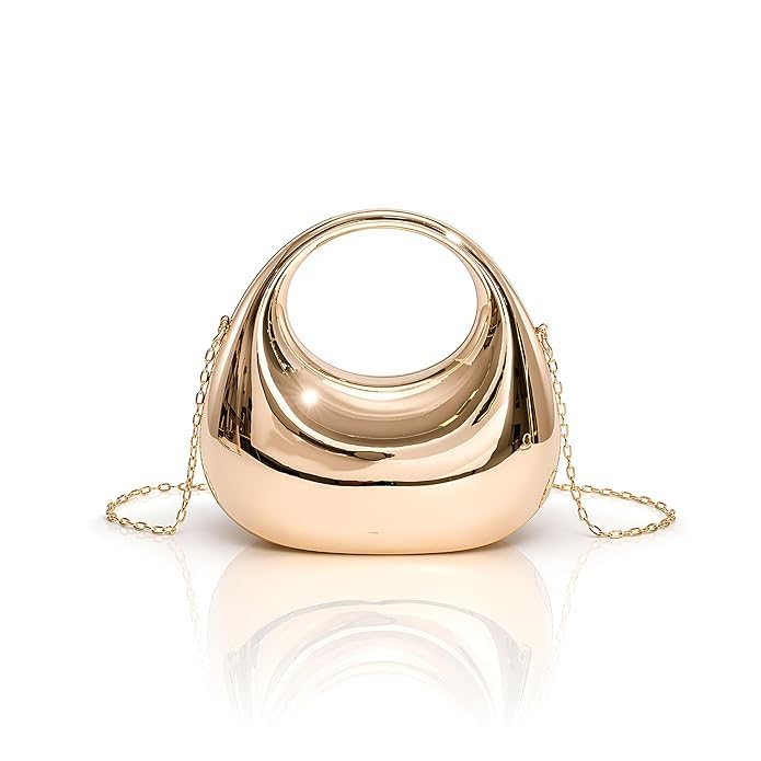 Women’s Mirror Collection Metallic Handbag – Glossy Moon Shape Acrylic Clutch with Chain Strap | Crossbody Party, Cocktail, Wedding & Festive Purse-image-19