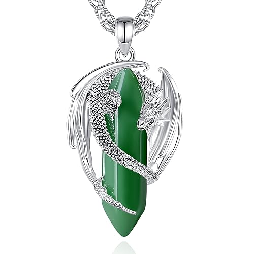 CELESTIA Plateado Cobre Dragón Collar Hombre Colgante Dragon con Aventurina Verde Joyería Joyas Mujer Regalo Original para Hombres Ideas Regalo Hombre Mujer Parejas